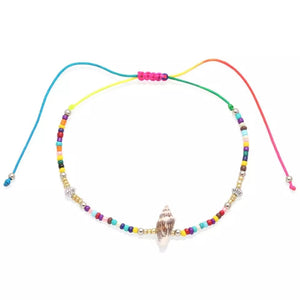 Multicolor Glass Seed  Beads Cowrie Conch Adjustable Anklet