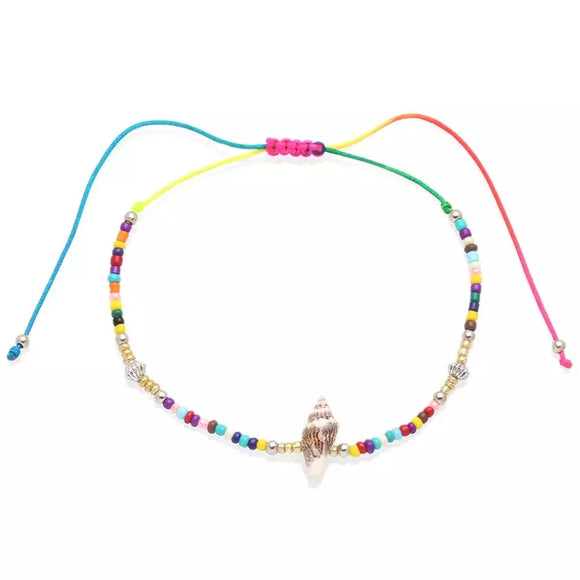 Multicolor Glass Seed  Beads Cowrie Conch Adjustable Anklet