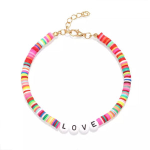 Boho letter boho Polymer surfBeads Adjustable Anklet