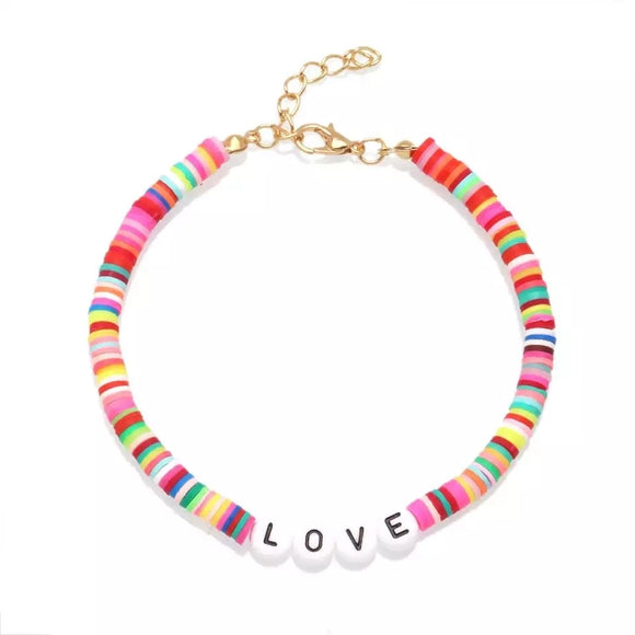 Boho letter boho Polymer surfBeads Adjustable Anklet