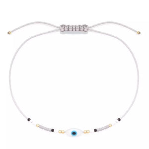 Miyuki gray Glass Beads  White Shells Blue Evil Eye Handmade Bracelets