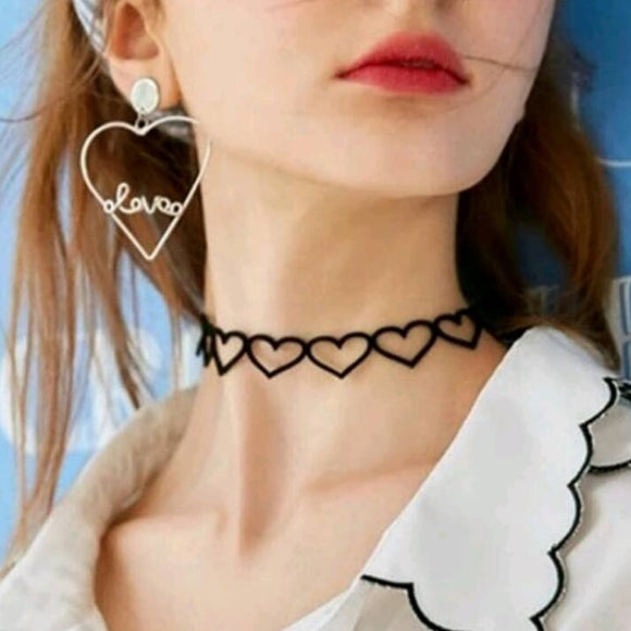 heart choker velvet necklace