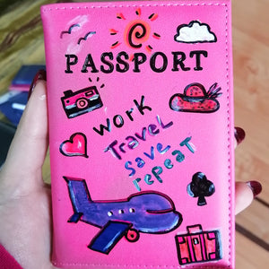 work travel save repeat hand painted passport cover