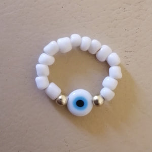 white eye bead handmade elastic ring