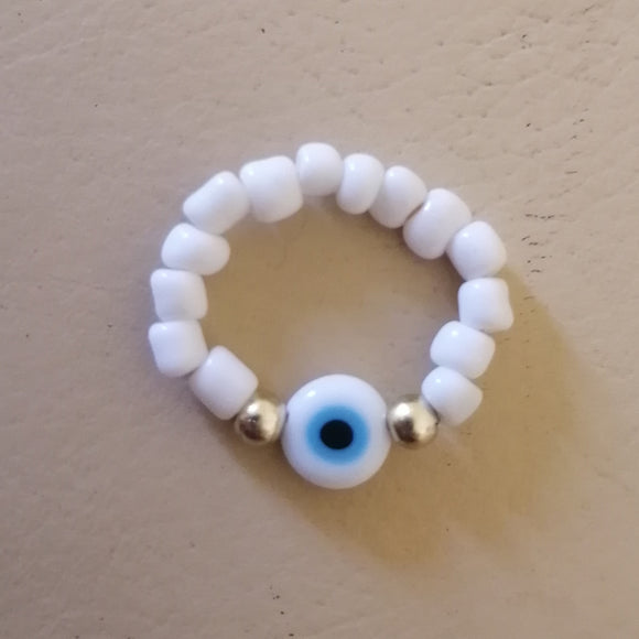 white eye bead handmade elastic ring
