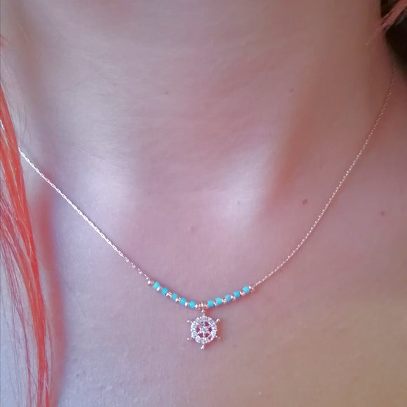 Marine zircon pendant necklace