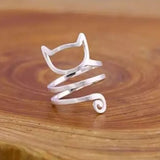 925 Sterling Silver Wrap Around Cat Rings For Women