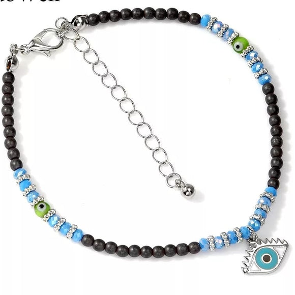 Bohemia Handmade Knitted Beaded Anklet Big Evil Eye Charm