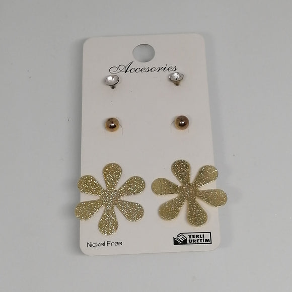 set of three gold flower earrings