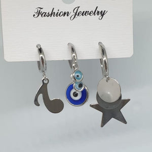 set of three nickel free ailver music note eye star drop earrings