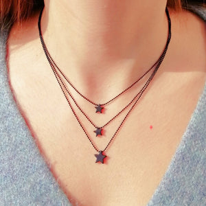 3 layers black star necklace