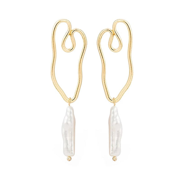 Gold Long Pearl Earring For Women Girl Fashion Heart Dangle