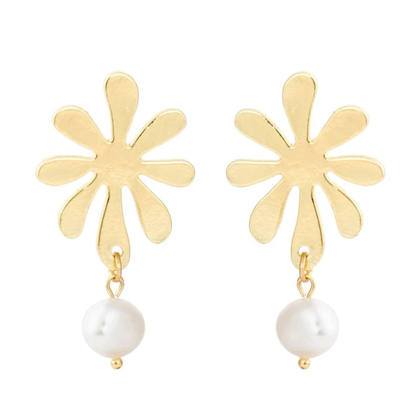 Gold Girl Fashion Flower Dangle pearl Earrings