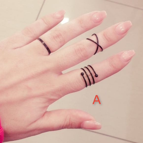3pcs set black punk rings