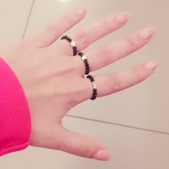 Black crystal beads elastic ring