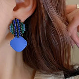 Vintage Geometry Blue Crystal Drop Earrings