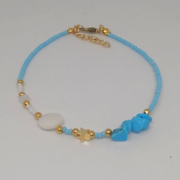 Natural stone blue beads Anklet