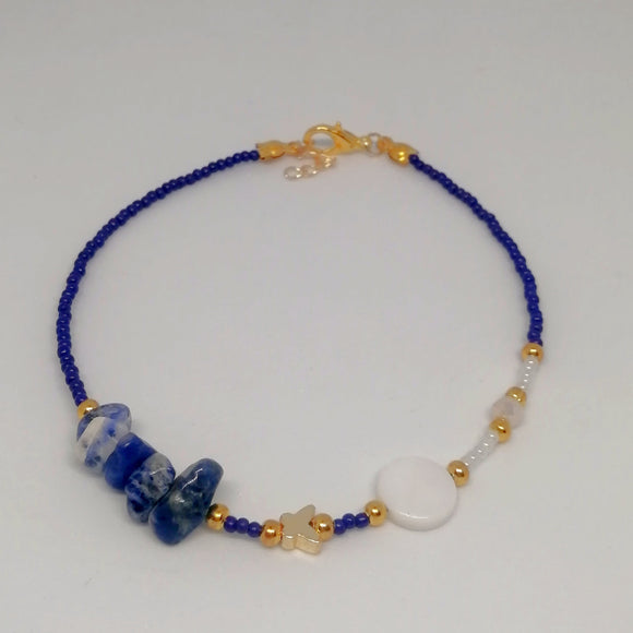 Natural stone dark purple beads Anklet