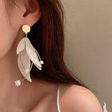 Fashion Long Tassels White Acrylic Petals Drop Earrings