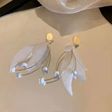 Fashion Long Tassels White Acrylic Petals Drop Earrings