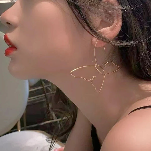 Chic Metal Hollow Line Butterfly Stud Earrings