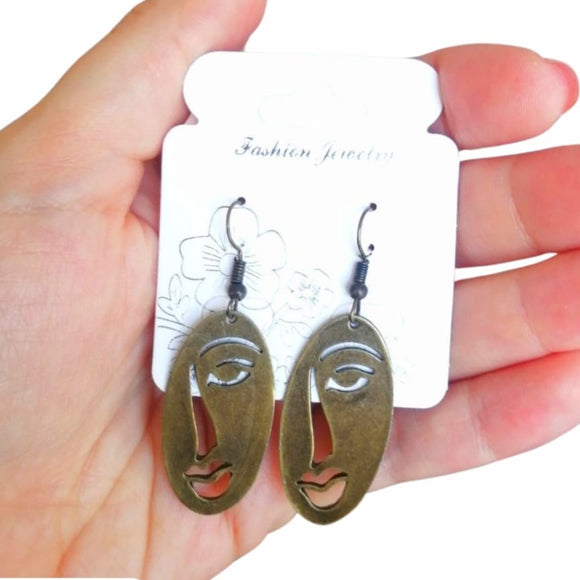 Antique face art earrings