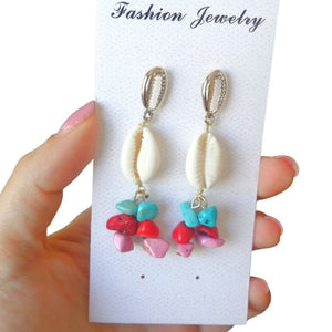 Sea Shell Geometric Malachite Stone drop earrings