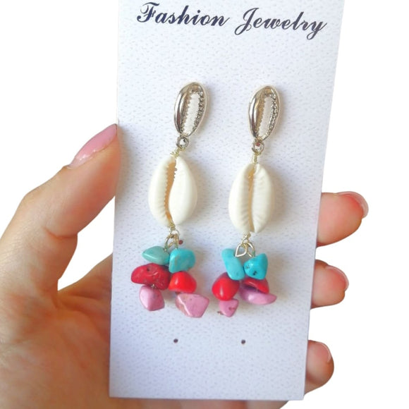Sea Shell Geometric Malachite Stone drop earrings