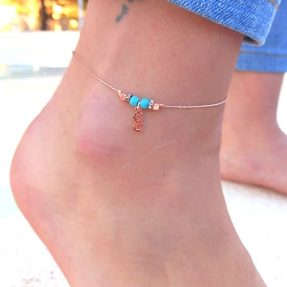 simple infinity blue stone anklet