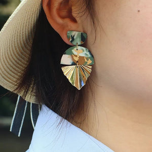 handmade gold foil polymer clay drop earrings