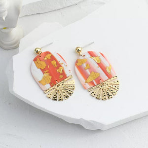 Metal pink handmade gold foil polymer clay drop earrings