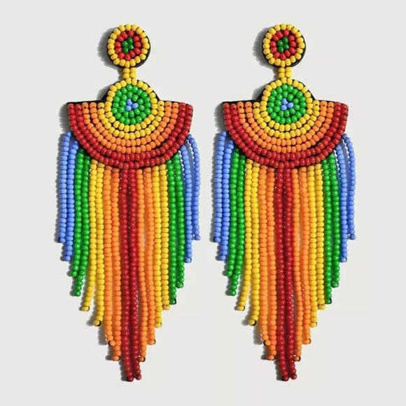 boho handmade beaded dangle rainbow earrings