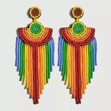 boho handmade beaded dangle rainbow earrings