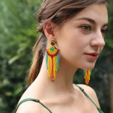 boho handmade beaded dangle rainbow earrings