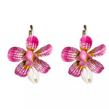 Metal large pink flower Hawaiin earrings