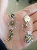 Greek mythology face sun moon drop earrings