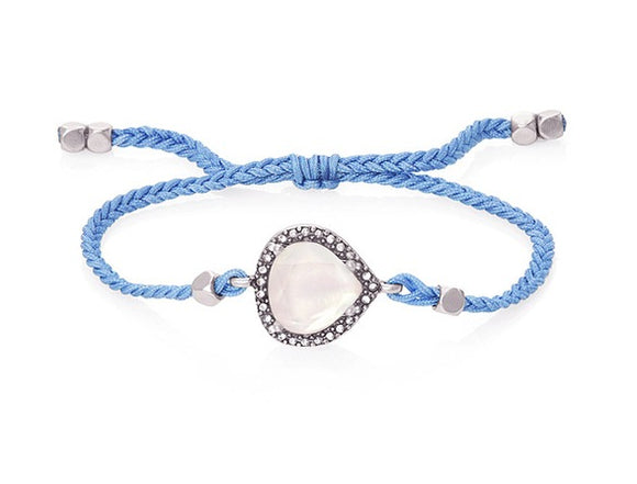 Adjustable white stone blue rope bracelet
