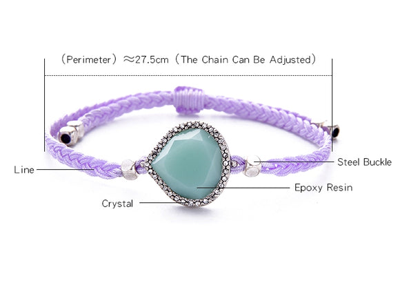 Adjustable blue stone purple rope bracelet