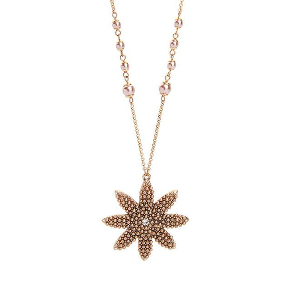 Simulated pearl flower pendant necklace