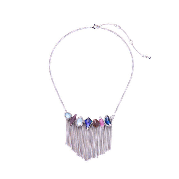 Irregular mixed color gems necklace with tassels