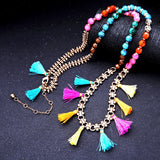 Boho long necklace with colorful tassels