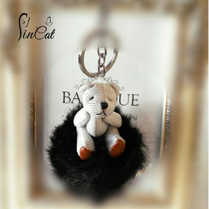 PomPom Keychain silver Teddy Bear