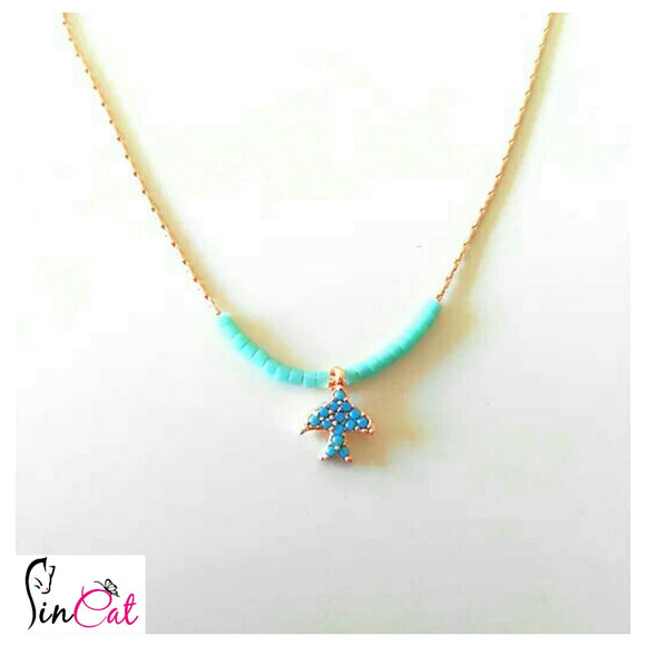 Blue zirconia bird necklace