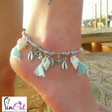 Rope Blue anklet with tassels and shells
