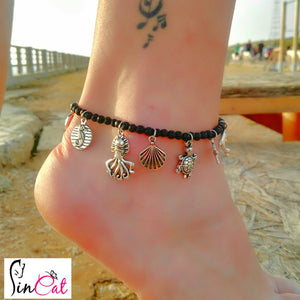 Natural stone Black beads shell anklet