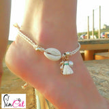 Shell water pearl beige rope anklet