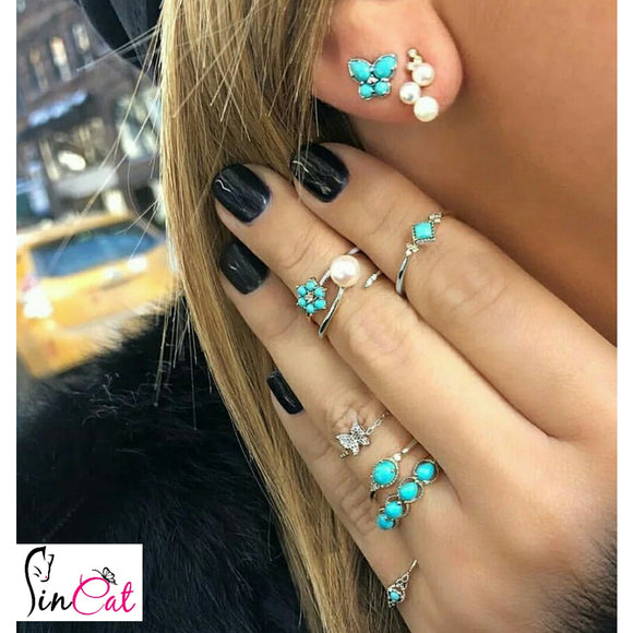 Knuckle ring earrings set