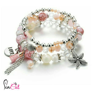Pink beads bracelets set