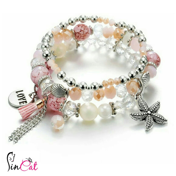 Pink beads bracelets set