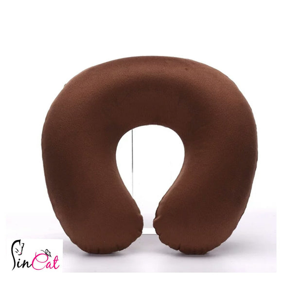 Brown Inflatable neck cushion travel pillow